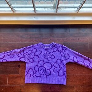 Forever 21 purple happy face floral knit sweater